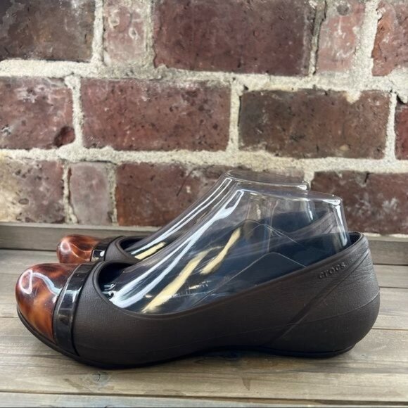 Crocs Cap Toe Tortoise Ballet Flats Brown Slip On Comfort Women's Size 7 - Picture 8 of 9